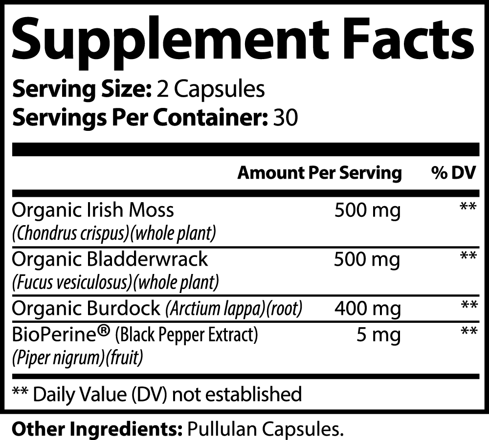 Sea Moss Supplement with Bladderwrack &amp; Burdock Root – Support Overall Health